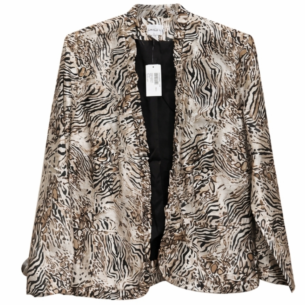 NWT Chico's Pure Silk Animal Print Ruby Ruffle Woodhaven Open Jacket Sz 3 (XL)